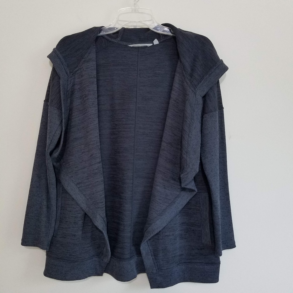 Athleta Gray Hooded Cardigan w Waffle Knit Sleeves